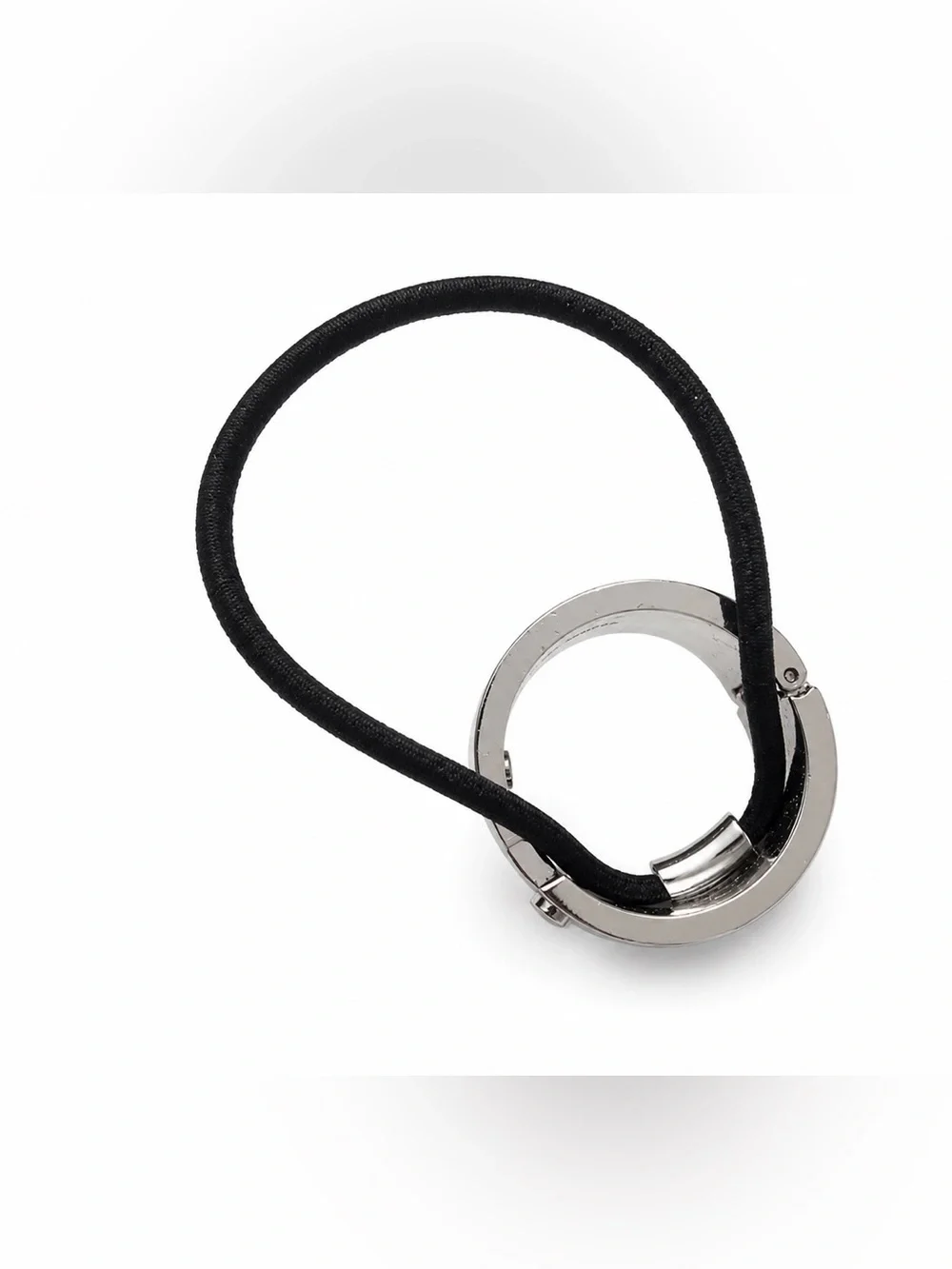 Henri Bendel Black Leather Silver-Plated Cuff Pony Tie Holder / Hair Tie